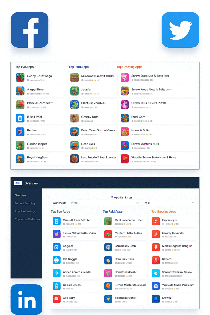 Top Grossing Apps,Top Paid Apps,Top Free Apps
